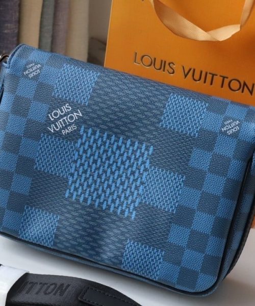 1:1 Replica Louis Vuitton LV Studio Messenger Damier Graphite Blue Unique Bag For Men N50026 - 9.3in/25.3cm