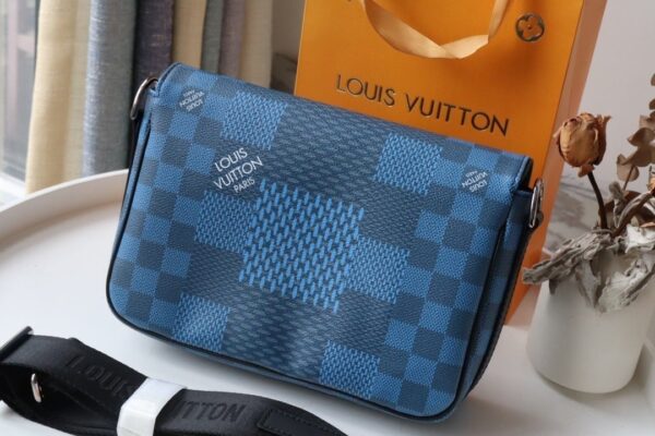 1:1 Replica Louis Vuitton LV Studio Messenger Damier Graphite Blue Unique Bag For Men N50026 - 9.3in/25.3cm