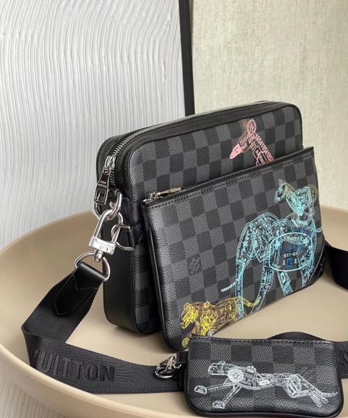 1:1 Replica Louis Vuitton LV Trio Messenger Damier Graphite Canvas Unique Bag For Men N58040 - 9.8in/25cm