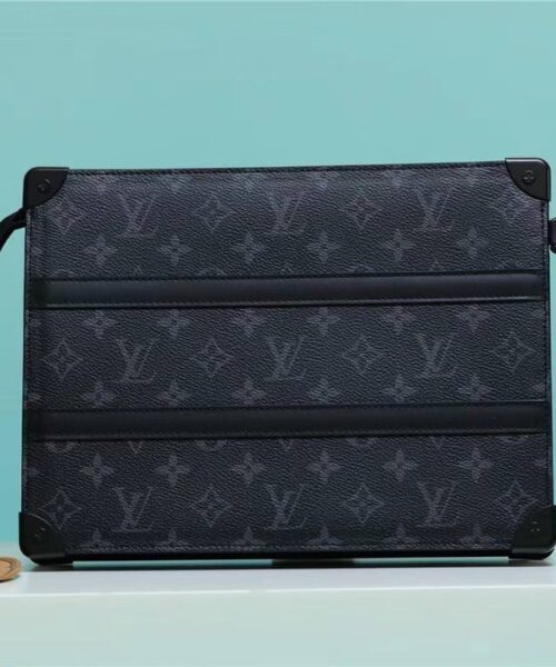 1:1 Replica Louis Vuitton LV Trunk Pouch Monogram Eclipse Canvas Black Unique Bag For Men M45937 - 28cm