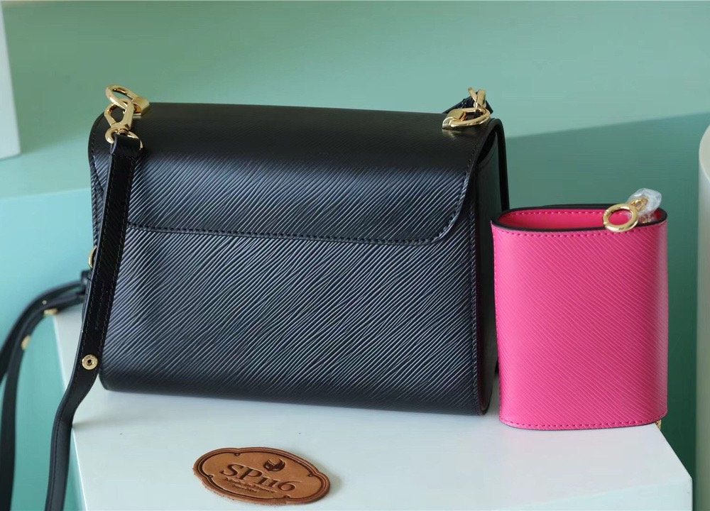 1:1 Replica Louis Vuitton LV Twist MM Epi Leather Luxury Bag For Women Black / Fuchsia M59885 - 9.1in/23cm