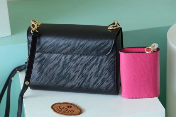 1:1 Replica Louis Vuitton LV Twist MM Epi Leather Luxury Bag For Women Black / Fuchsia M59885 - 9.1in/23cm