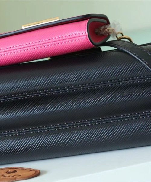 1:1 Replica Louis Vuitton LV Twist MM Epi Leather Luxury Bag For Women Black / Fuchsia M59885 - 9.1in/23cm