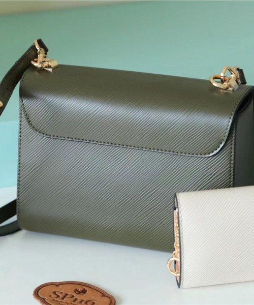 1:1 Replica Louis Vuitton LV Twist MM Bag, Shoulder and Cross Body Bags Luxury Bag For Women Kaki / Quartz White M59884 - 9.1in/23cm