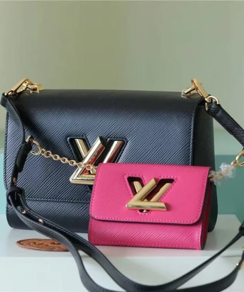 1:1 Replica Louis Vuitton LV Twist MM Epi Leather Luxury Bag For Women Black / Fuchsia M59885 - 9.1in/23cm