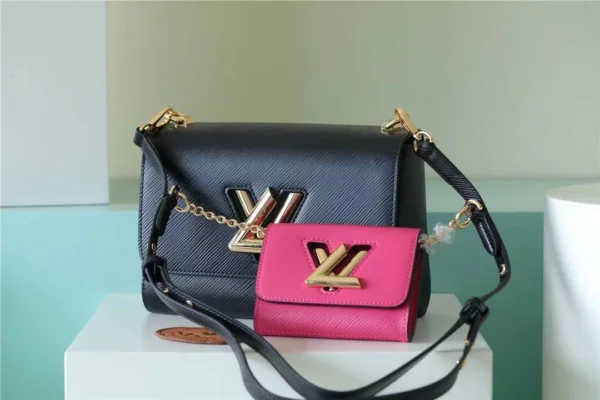 1:1 Replica Louis Vuitton LV Twist MM Epi Leather Luxury Bag For Women Black / Fuchsia M59885 - 9.1in/23cm