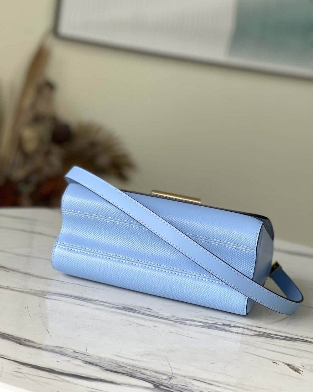 1:1 Replica Louis Vuitton LV Twist MM Monogram Flower Bleu Nuage Blue Luxury Bag For Women M59627 - 9.1in/23cm