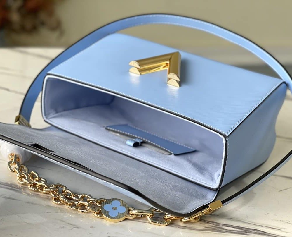 1:1 Replica Louis Vuitton LV Twist MM Monogram Flower Bleu Nuage Blue Luxury Bag For Women M59627 - 9.1in/23cm