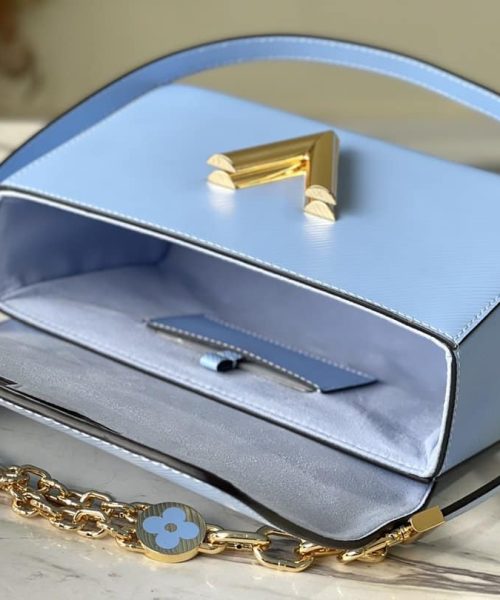 1:1 Replica Louis Vuitton LV Twist MM Monogram Flower Bleu Nuage Blue Luxury Bag For Women M59627 - 9.1in/23cm