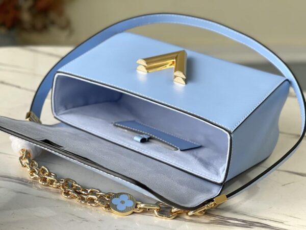1:1 Replica Louis Vuitton LV Twist MM Monogram Flower Bleu Nuage Blue Luxury Bag For Women M59627 - 9.1in/23cm