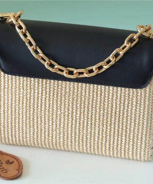1:1 Replica Louis Vuitton LV Twist MM Raffia Black Luxury Bag For Women - 9.1in/23cm