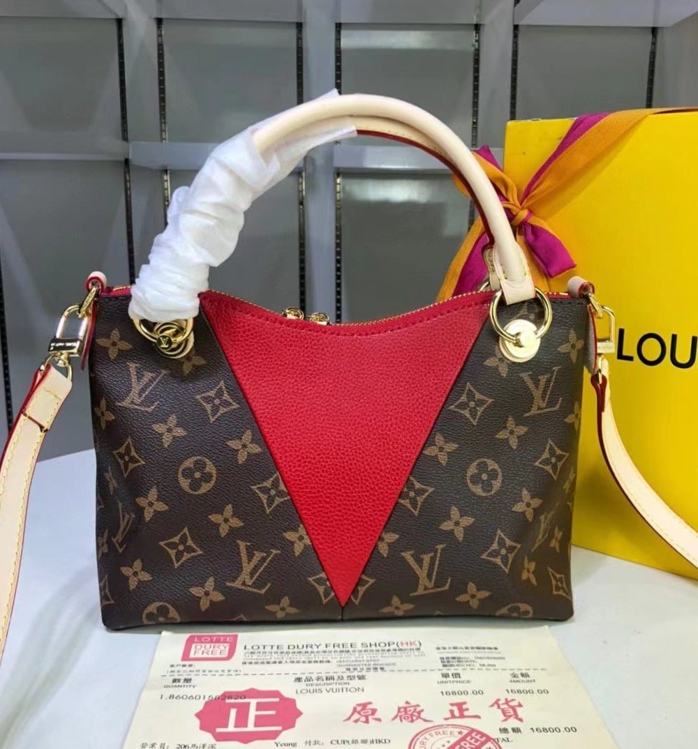 1:1 Replica Louis Vuitton LV V Tote BB Monogram Canvas Cerise Red Luxury Bag For Women M43966 - 10.6in/27cm