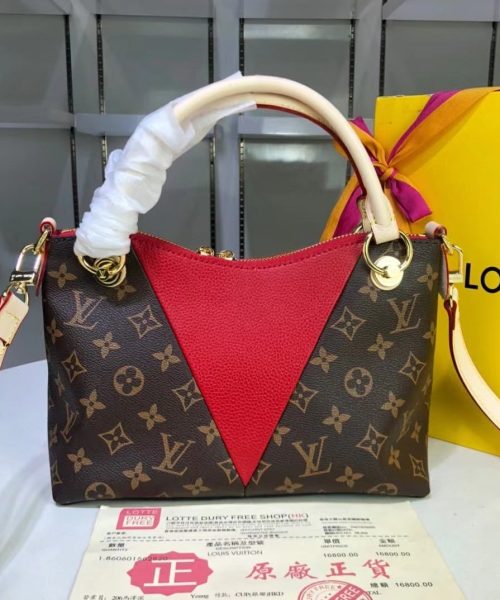 1:1 Replica Louis Vuitton LV V Tote BB Monogram Canvas Cerise Red Luxury Bag For Women M43966 - 10.6in/27cm