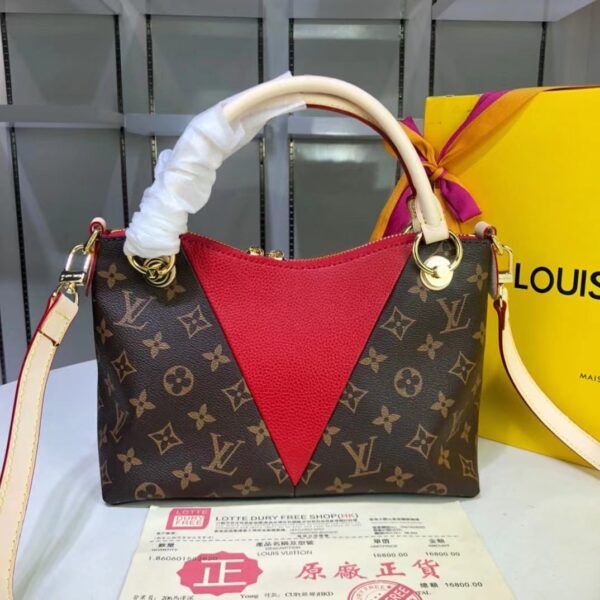 1:1 Replica Louis Vuitton LV V Tote BB Monogram Canvas Cerise Red Luxury Bag For Women M43966 - 10.6in/27cm