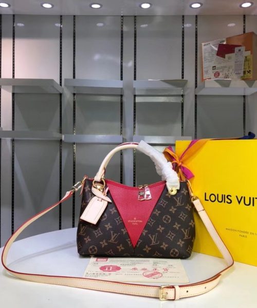 1:1 Replica Louis Vuitton LV V Tote BB Monogram Canvas Cerise Red Luxury Bag For Women M43966 - 10.6in/27cm