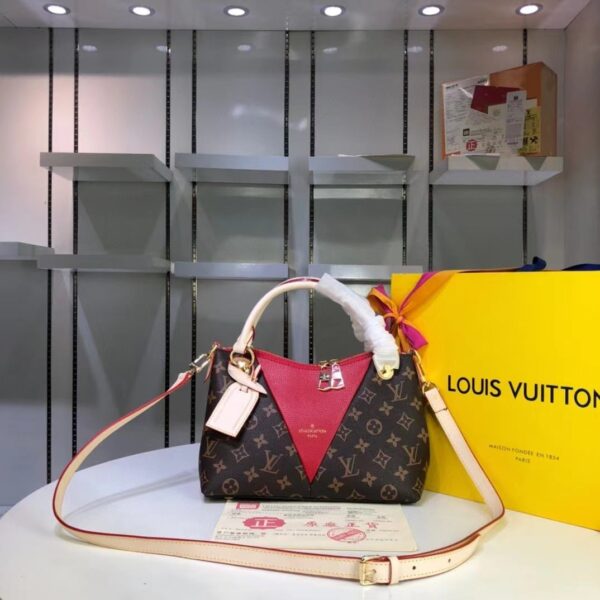 1:1 Replica Louis Vuitton LV V Tote BB Monogram Canvas Cerise Red Luxury Bag For Women M43966 - 10.6in/27cm