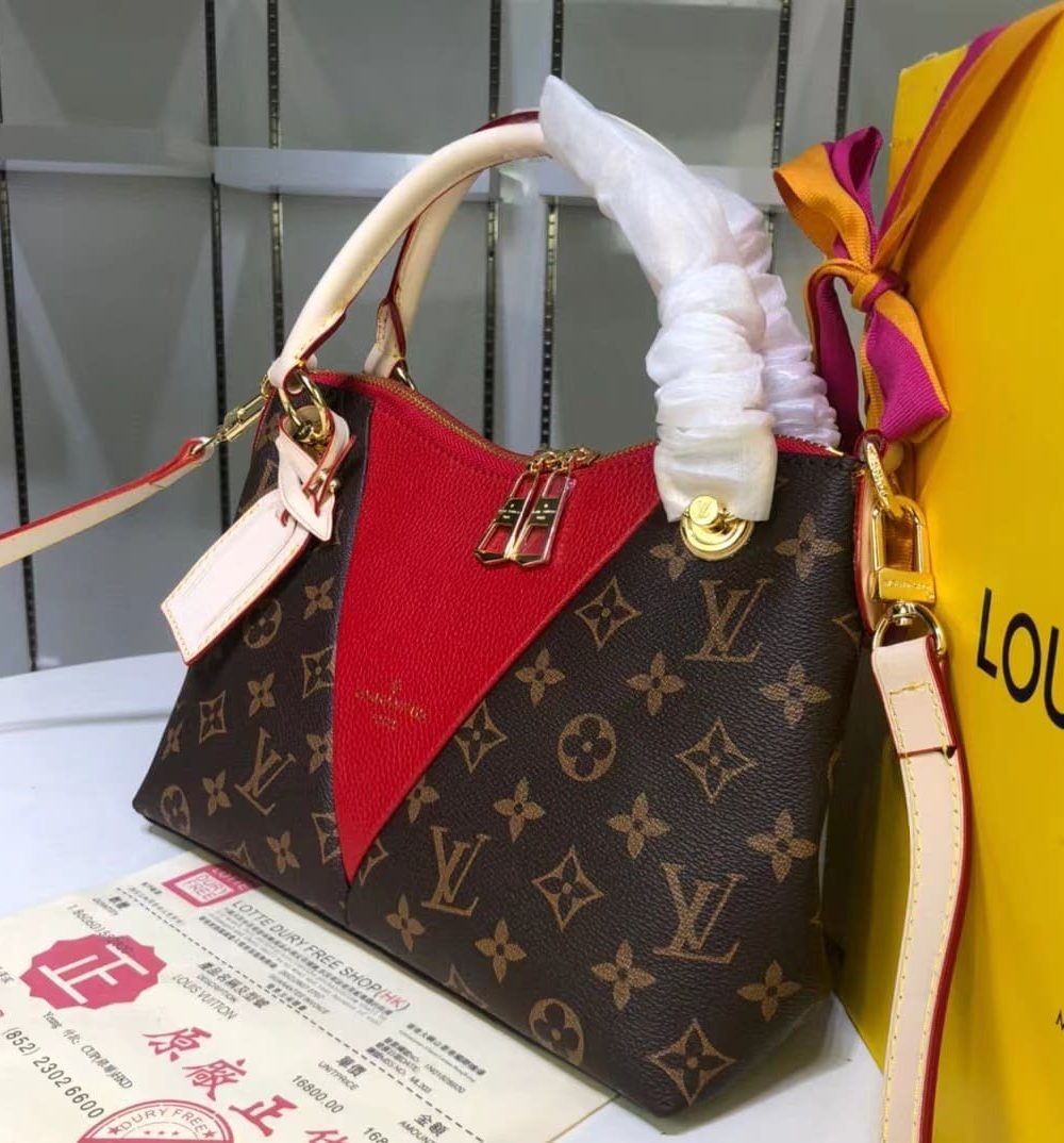 1:1 Replica Louis Vuitton LV V Tote BB Monogram Canvas Cerise Red Luxury Bag For Women M43966 - 10.6in/27cm