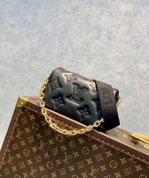 1:1 Replica Louis Vuitton LV Wallet on Strap Bubblegram Leather Black Exclusive Bag For Women M81398 - 7.9in/20cm