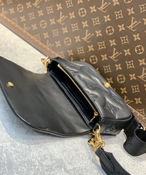 1:1 Replica Louis Vuitton LV Wallet on Strap Bubblegram Leather Black Exclusive Bag For Women M81398 - 7.9in/20cm