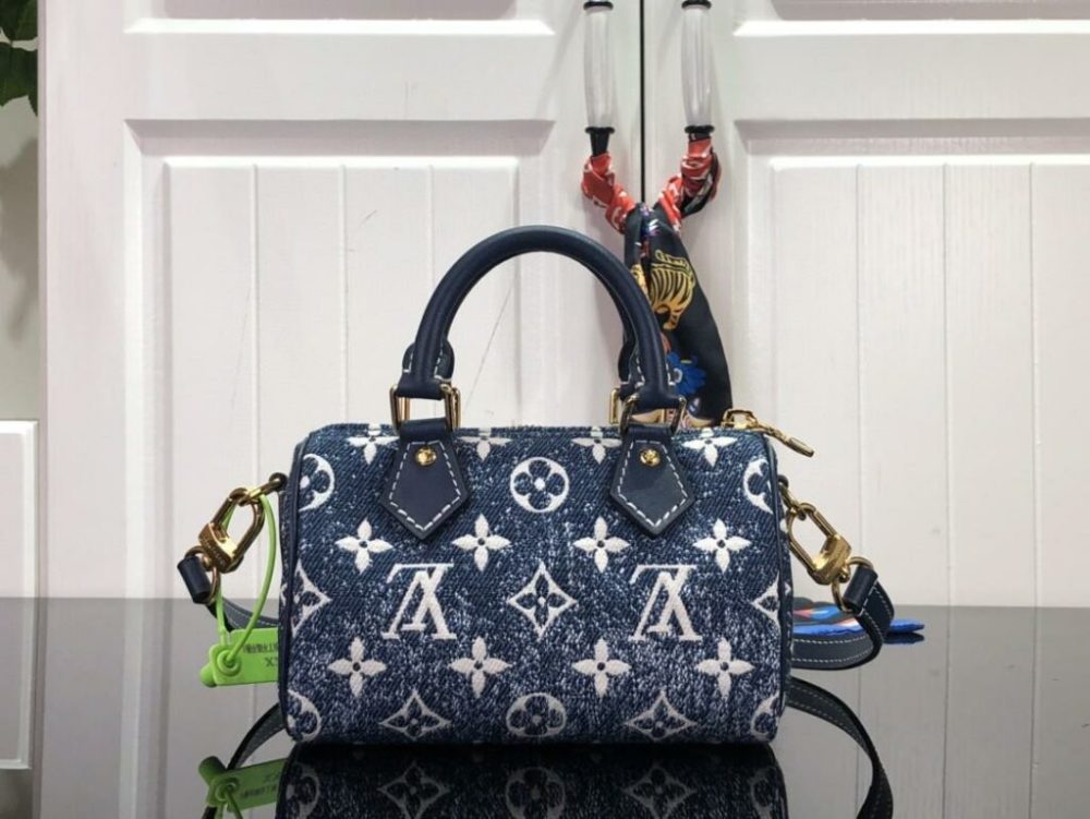 1:1 Replica Louis Vuitton LV Nano Speedy Jacquard Denim Pink/Blue Luxury Bag For Women - 16cm/ 6.3in - Image 19
