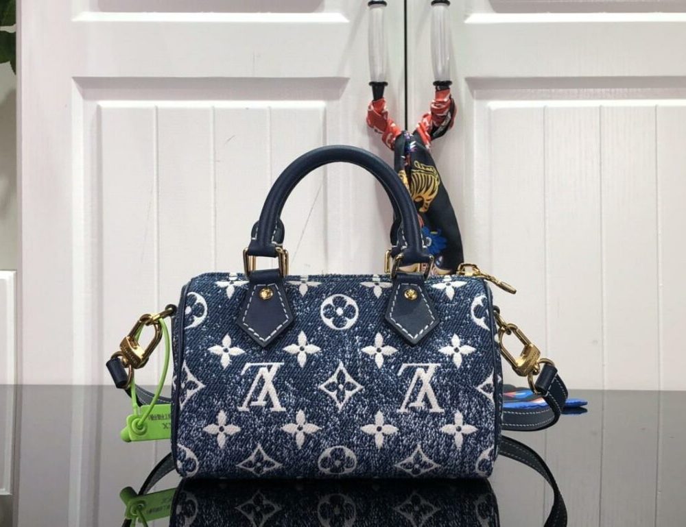 1:1 Replica Louis Vuitton LV Nano Speedy Jacquard Denim Pink/Blue Luxury Bag For Women - 16cm/ 6.3in