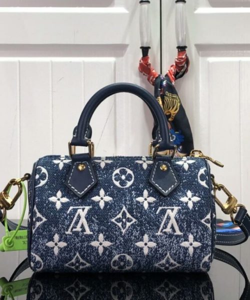 1:1 Replica Louis Vuitton LV Nano Speedy Jacquard Denim Pink/Blue Luxury Bag For Women - 16cm/ 6.3in