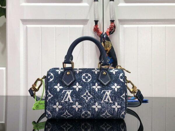 1:1 Replica Louis Vuitton LV Nano Speedy Jacquard Denim Pink/Blue Luxury Bag For Women - 16cm/ 6.3in