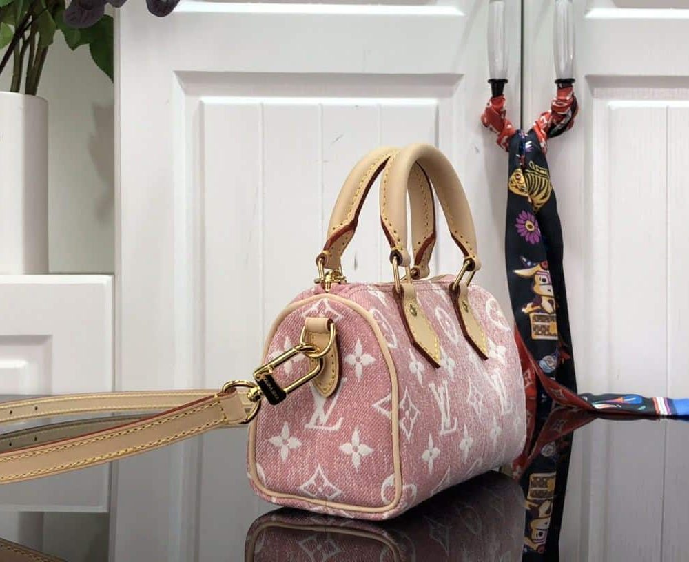 1:1 Replica Louis Vuitton LV Nano Speedy Jacquard Denim Pink/Blue Luxury Bag For Women - 16cm/ 6.3in
