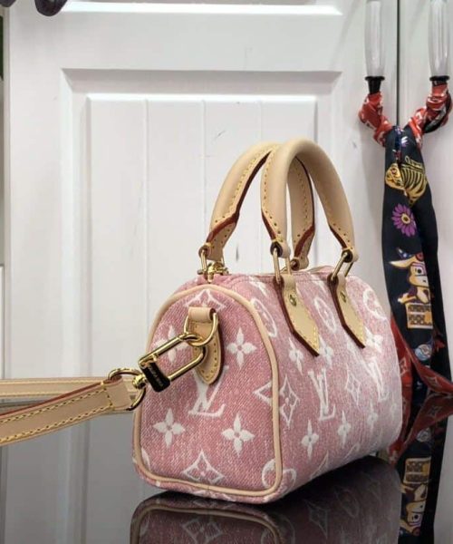 1:1 Replica Louis Vuitton LV Nano Speedy Jacquard Denim Pink/Blue Luxury Bag For Women - 16cm/ 6.3in