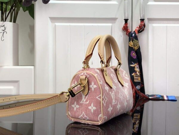 1:1 Replica Louis Vuitton LV Nano Speedy Jacquard Denim Pink/Blue Luxury Bag For Women - 16cm/ 6.3in