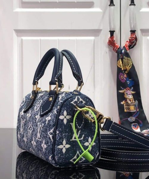 1:1 Replica Louis Vuitton LV Nano Speedy Jacquard Denim Pink/Blue Luxury Bag For Women - 16cm/ 6.3in
