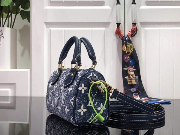 1:1 Replica Louis Vuitton LV Nano Speedy Jacquard Denim Pink/Blue Luxury Bag For Women - 16cm/ 6.3in