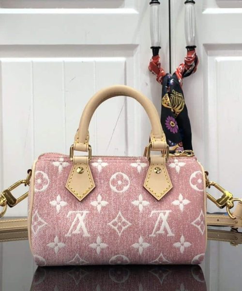 1:1 Replica Louis Vuitton LV Nano Speedy Jacquard Denim Pink/Blue Luxury Bag For Women - 16cm/ 6.3in