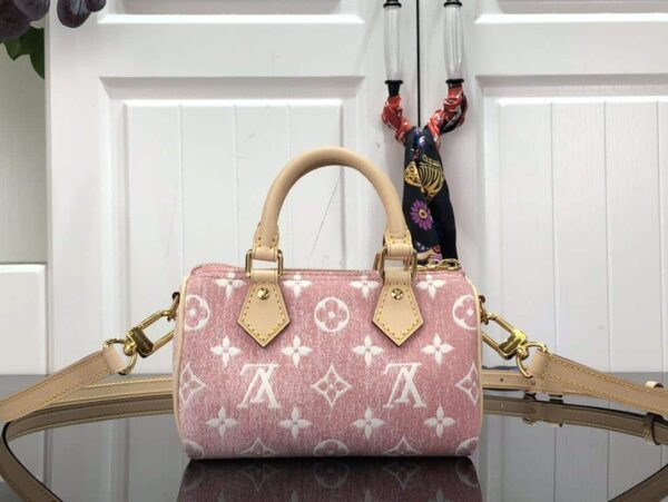 1:1 Replica Louis Vuitton LV Nano Speedy Jacquard Denim Pink/Blue Luxury Bag For Women - 16cm/ 6.3in