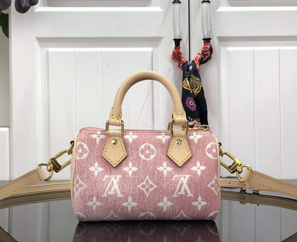 1:1 Replica Louis Vuitton LV Nano Speedy Jacquard Denim Pink/Blue Luxury Bag For Women - 16cm/ 6.3in