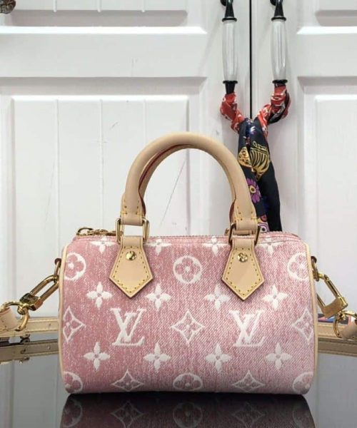1:1 Replica Louis Vuitton LV Nano Speedy Jacquard Denim Pink/Blue Luxury Bag For Women - 16cm/ 6.3in