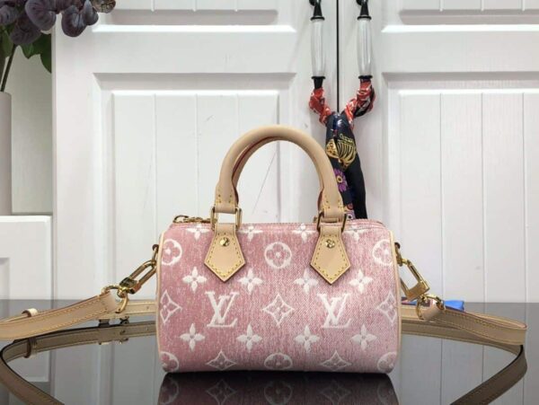 1:1 Replica Louis Vuitton LV Nano Speedy Jacquard Denim Pink/Blue Luxury Bag For Women - 16cm/ 6.3in