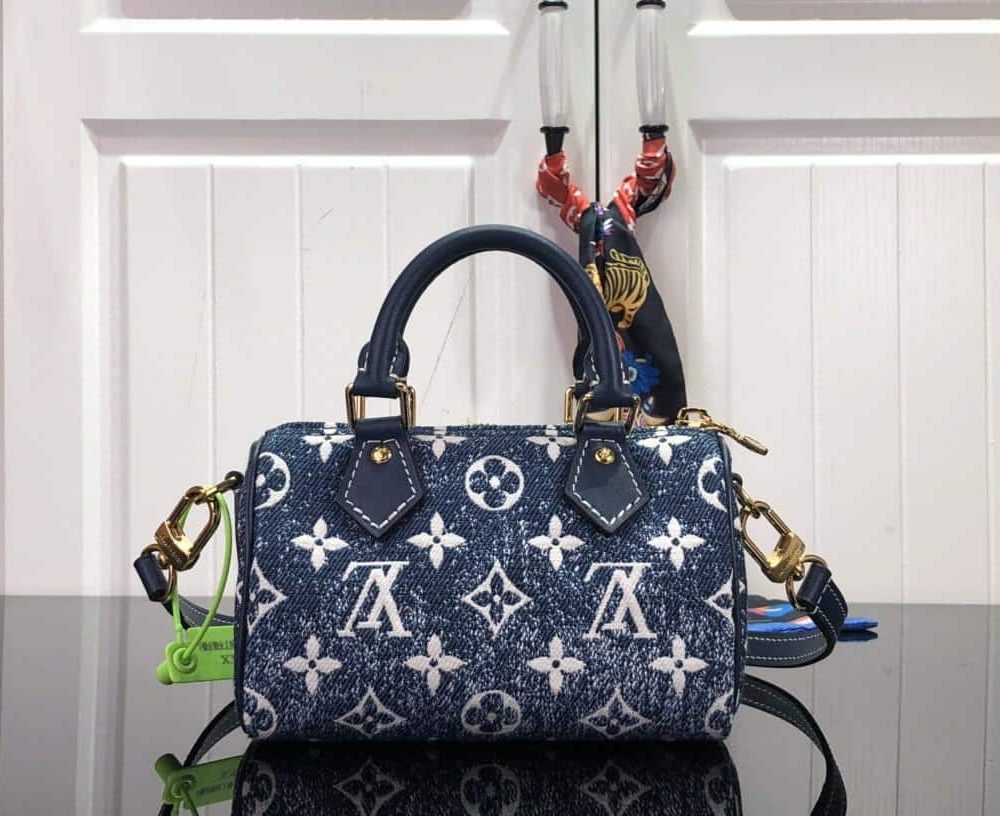 1:1 Replica Louis Vuitton LV Nano Speedy Jacquard Denim Pink/Blue Luxury Bag For Women - 16cm/ 6.3in