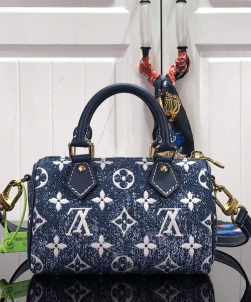 1:1 Replica Louis Vuitton LV Nano Speedy Jacquard Denim Pink/Blue Luxury Bag For Women - 16cm/ 6.3in