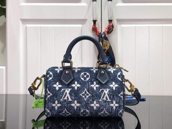 1:1 Replica Louis Vuitton LV Nano Speedy Jacquard Denim Pink/Blue Luxury Bag For Women - 16cm/ 6.3in