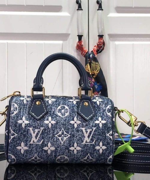 1:1 Replica Louis Vuitton LV Nano Speedy Jacquard Denim Pink/Blue Luxury Bag For Women - 16cm/ 6.3in