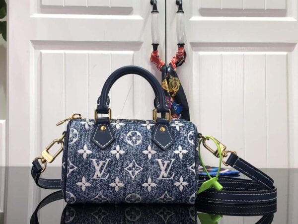 1:1 Replica Louis Vuitton LV Nano Speedy Jacquard Denim Pink/Blue Luxury Bag For Women - 16cm/ 6.3in