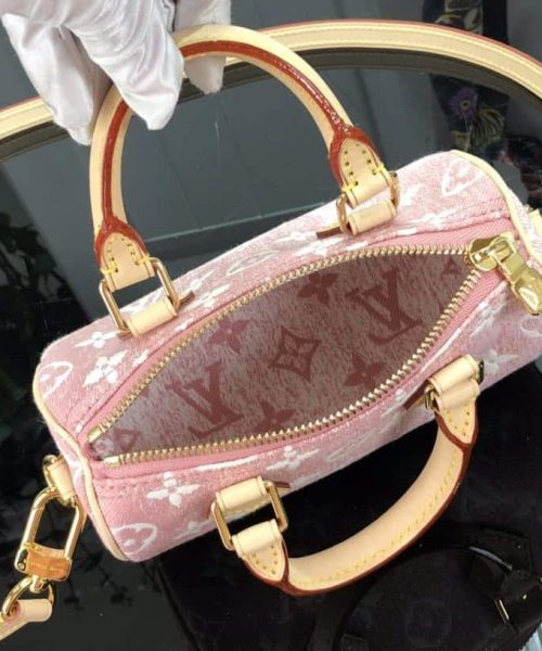 1:1 Replica Louis Vuitton LV Nano Speedy Jacquard Denim Pink/Blue Luxury Bag For Women - 16cm/ 6.3in