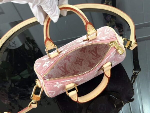 1:1 Replica Louis Vuitton LV Nano Speedy Jacquard Denim Pink/Blue Luxury Bag For Women - 16cm/ 6.3in
