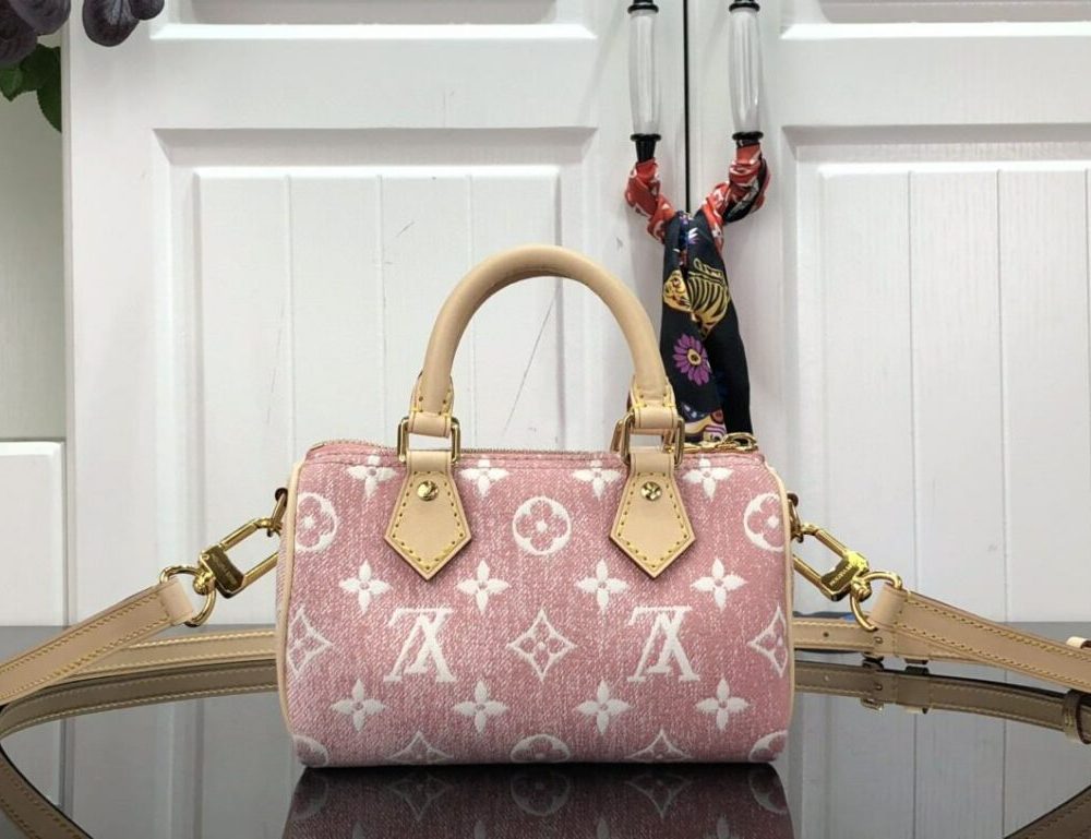 1:1 Replica Louis Vuitton LV Nano Speedy Jacquard Denim Pink/Blue Luxury Bag For Women - 16cm/ 6.3in