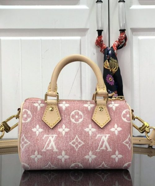 1:1 Replica Louis Vuitton LV Nano Speedy Jacquard Denim Pink/Blue Luxury Bag For Women - 16cm/ 6.3in