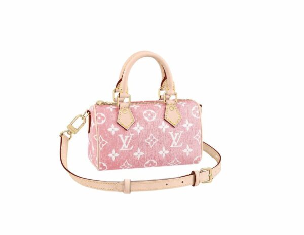 1:1 Replica Louis Vuitton LV Nano Speedy Jacquard Denim Pink/Blue Luxury Bag For Women - 16cm/ 6.3in