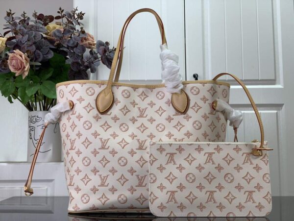 1:1 Replica Louis Vuitton LV Neverfull MM White/ Black Essential Bag For Women M20921 31 cm/ 12.2 in