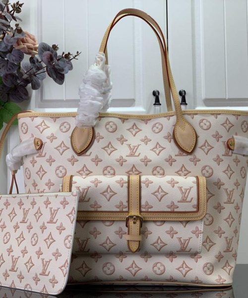 1:1 Replica Louis Vuitton LV Neverfull MM White/ Black Essential Bag For Women M20921 31 cm/ 12.2 in