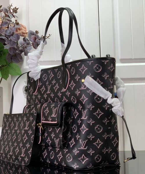 1:1 Replica Louis Vuitton LV Neverfull MM White/ Black Essential Bag For Women M20921 31 cm/ 12.2 in